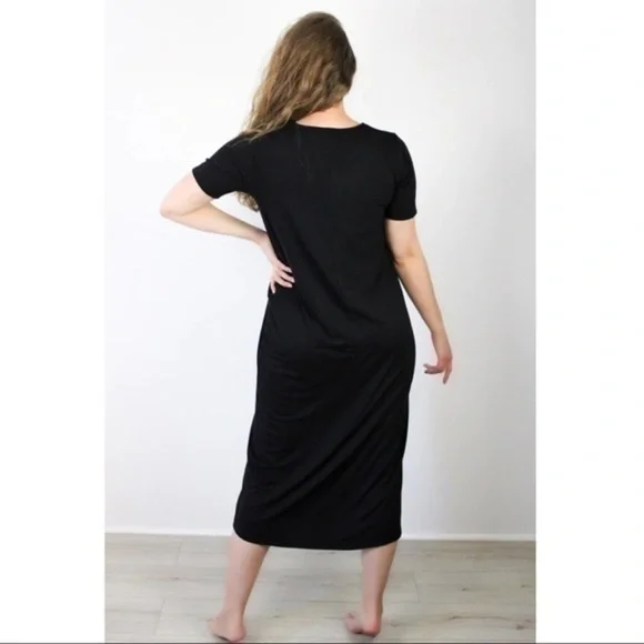 Round Neck Short Sleeve Midi Dress - Black Size Small - Picture 8 of 8